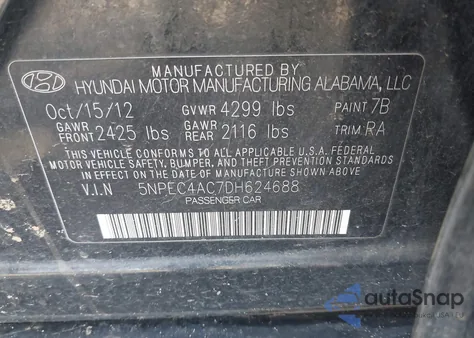 2013 Hyundai Sonata Limited from USA, damaged, VIN 5NPEC4AC7DH624688